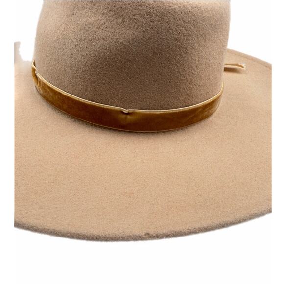 Scala Calista OS Wool Felt Wide Brim Velvet Ribbon Tie Tan Adjustable Fedora Hat